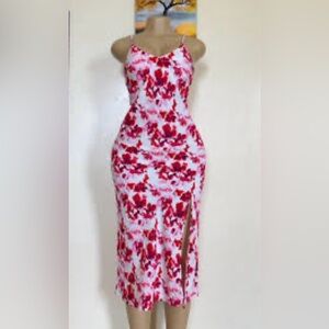 Plus Size Women’s pink and White Floral Midi Dress size 2X  NEW